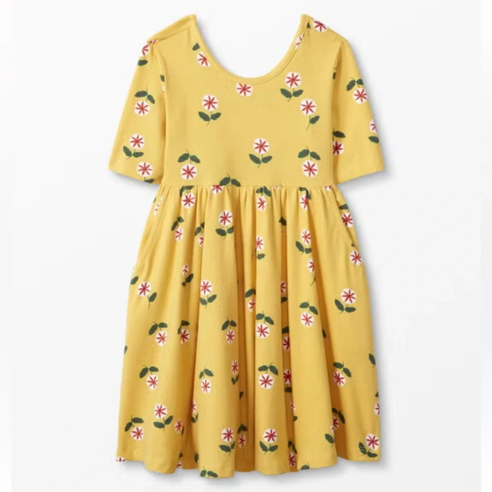 Hanna Andersson Yellow Floral Play Dress With Pockets Size 6-7 - Picture 1 of 9